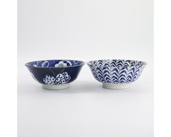 Tokyo Design Studio Mixed Ramen Bowls 2pcs Giftset 19x8cm 1000ml Blue/White - Cadeauset van 2 kommen Made in Japan