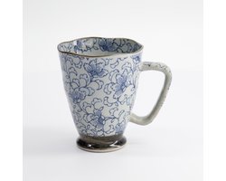 Tokyo Design Studio - Mok - Botan - Blauw/Grijs - 400 ml - 9 x 11 cm