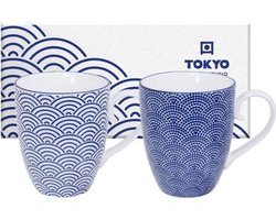 Tokyo Design Studio Nippon Blue Mug Set 2-pcs, 380ml, Wave&Dots, giftbox