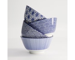 Tokyo Design Studio – Nippon Blue Rijstkommen Set – 4 Stuks – 300 ml – 12 x 6.4 cm