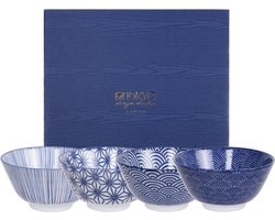 Tokyo Design Studio - Nippon Blue Set van 4 Kommen Ø 12 cm in fraaie Geschenkdoos
