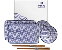 Tokyo Design Studio Nippon Blue Sushiserviesset - Porselein - 6 delig - 2 persoons