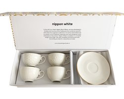 Tokyo Design Studio - Nippon White - Espresso kopjes met schotel - Wit met Gouden Rand - 100 ml - Porselein - Sterren Lijnen Golven Strepen