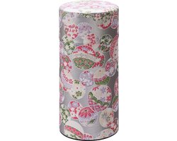 Tokyo Design Studio – Roestvrij stalen Theeblik – Zilver Bloemen – 7.4×15.5cm 200gr