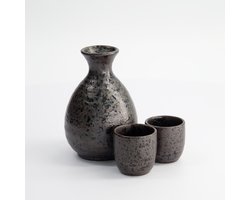 Tokyo Design Studio - Sake Set - Kuro Tetsusabi - 3-delig - 300 ml + 2x 50 ml