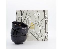 Tokyo Design Studio Sakura Bowl Giftset 4pcs 12.5x7cm 450ml Black - Cadeauset van 4 kommen Made in Japan