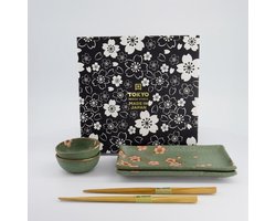 Tokyo Design Studio Sakura Sushi Giftset 6pcs 22x13x2cm & 8.5x3.4cm Green