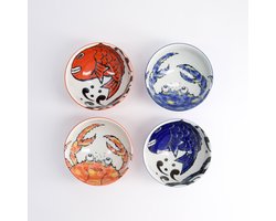 Tokyo Design Studio Seafood Bowl Giftset 4pcs 11.2x6.2cm 300ml Snapper & Crab Cadeauset van 4 kommen Made in Japan