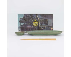 Tokyo Design Studio - Vert Sauge Sushi Giftset 2pcs w/ chopsticks 28.5x12.5cm & 8.3x2.3cm - (Oval Plate)