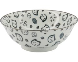 Tokyo Design Studio - Zwart/Witte - Ramen Kom - Lucky Cat - Gelukskat - 19.4x7.4cm - 1000ml