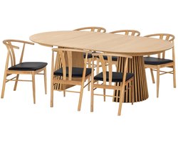 Tokyo eethoek eettafel 6 stoelen eik, natuur, zwart.