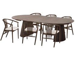 Tokyo eethoek eettafel 6 stoelen natuur, smoked.