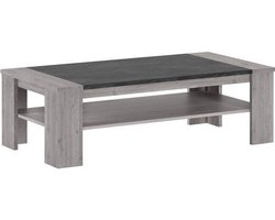 Tollebeek Salontafel Rechthoek - Grey wash/grijze finish - Donkergrijs marmerlook tafelblad - Met 1 legplank