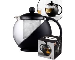 Tolussa Premium Theepot Glas met Filter - 1.25L - Zwart - Isolerend - Lekt niet