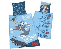 Tom And Jerry - Beddengoed- 135x200cm - Donker Blauw - dekbedovertrek