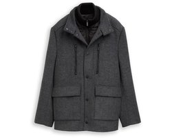 Tom Tailor - 2-in-1 wollen jas met uitneembaar inzetstuk - Maat M - dark grey black herringbone