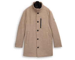 Tom Tailor - 2-in-1 wollen jas met uitneembaar inzetstuk - Maat XL - mid beige melange twill
