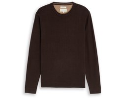 Tom Tailor - Basic gebreide trui van katoen - Maat XL - dark chocolate brown melange