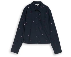 Tom Tailor Denim - Boxy fit overhemdblouse met borduursels - Maat XXL - navy pink heart embroidery