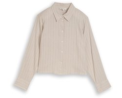 Tom Tailor Denim - Boxy fit overhemdblouse met strikdetail - Maat XXL - beige black vertical stripe