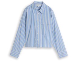 Tom Tailor Denim - Boxy fit overhemdblouse van katoen - Maat L - blue white vertical stripe