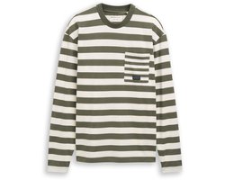Tom Tailor Denim - T-shirt met lange mouwen in relaxed fit en streepmotief - Maat XXL - olive green gardenia stripe