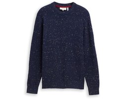 Tom Tailor - Gebreide trui met ronde hals - Maat L - navy multicolor neps