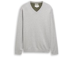 Tom Tailor - Gebreide trui met V-hals van katoen - Maat M - Light Soft Grey Melange