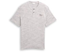 Tom Tailor - Henley T-shirt in gemêleerde look - Maat XL - white grey waffle inject
