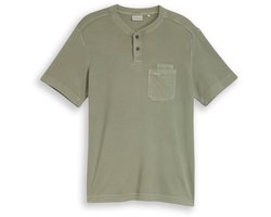 Tom Tailor - Henley T-shirt met borstzak - Maat L - Greyish Shadow Olive