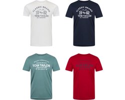 Tom Tailor Heren T-Shirt Tom Tailor 4 Pack regular fit Veelkleurig XL Ronde Hals Volwassenen Opdruk Print Shirts