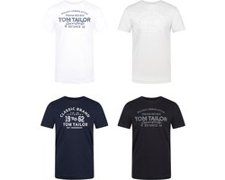 Tom Tailor Heren T-Shirt Tom Tailor 4 Pack regular fit Veelkleurig XXL Ronde Hals Volwassenen Opdruk Print Shirts