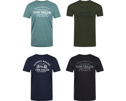 Tom Tailor Heren T-Shirt Tom Tailor 4 Pack regular fit Veelkleurig XXL Ronde Hals Volwassenen Opdruk Print Shirts