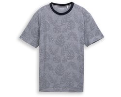 Tom Tailor - Jacquard T-shirt met patroon - Maat XXXL - navy leaf jacquard design