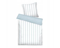 Tom Tailor Katoen Satijn Beddengoed Set 140x200 cm - Wit/Blauw Gestreept