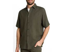 Tom Tailor - Korte Mouw Overhemd - Heren - L - Groen - Katoen - 1050945