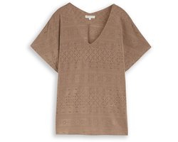 Tom Tailor - Loose fit ajour T-shirt - Maat XXXL - taupe grey