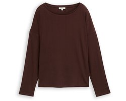 Tom Tailor - Losvallend shirt met lange mouwen en geribde structuur - Maat XXL - dark pecan brown