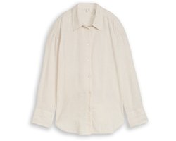Tom Tailor - Oversized overhemdblouse met linnen - Maat 42 - taupe white irregular stripe