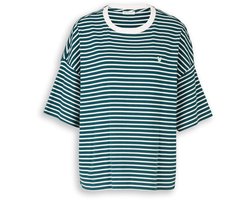 Tom Tailor - Oversized T-shirt met streepjesmotief - Maat M - meadow green offwhite stripe