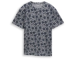 Tom Tailor - Piqué T-shirt met all-over print - Maat S - navy tonal design