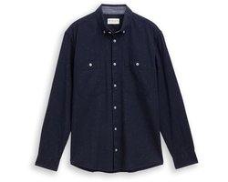 Tom Tailor - Regular fit overhemd in gemêleerde look - Maat XL - navy nep structure