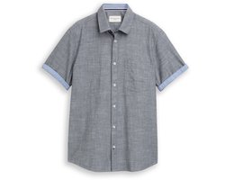 Tom Tailor - Regular fit overhemd met korte mouwen en borstzak - Maat L - navy structure