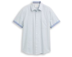 Tom Tailor - Regular fit overhemd met korte mouwen en borstzak - Maat XL - light blue structure