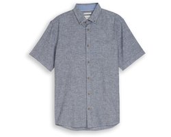 Tom Tailor - Regular fit overhemd met korte mouwen en linnen - Maat L - navy design