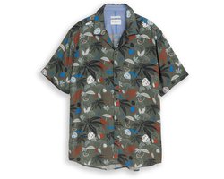 Tom Tailor - Regular fit resort-overhemd met korte mouwen van viscose - Maat M - leaf green beach design