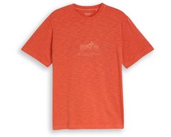 Tom Tailor - T-shirt in gemêleerde look met print - Maat L - Chili Orange