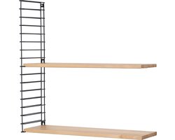Tomado - Uitbreidingsset - 2 x Houten plank + 1 x Zijkant zwart - Geschikt voor houten wandrek Tomado