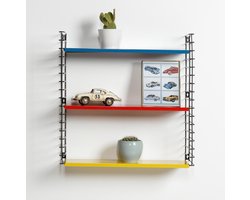 Tomado - Wandrek - Zwart, blauw, geel & rood - Boekenrek - 70x21x68cm - Uitbreidbaar