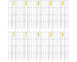 Tomatenkooi / Plantenkooi - Set van 10 vierkante tomatentorens - Afmeting 30 x 30 x 117 cm - PVC-gecoat staal - Stevig klimrek en plantensteun voor groenten en bloemen - Zilver